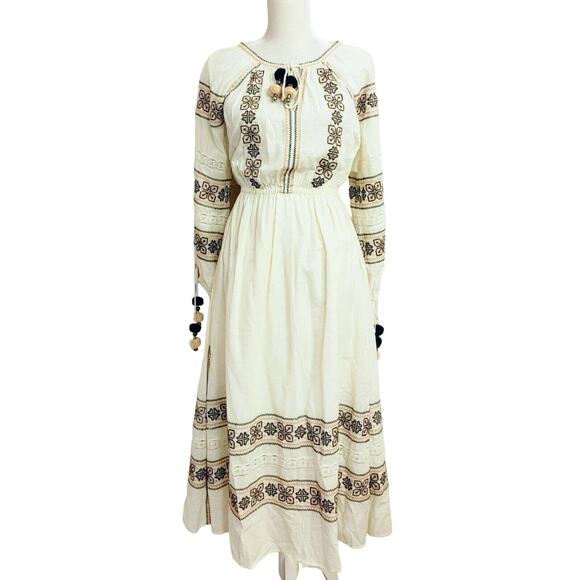 Loveshackfancy Isla Embroidered Boho Pop Pom Midi Dress $395 Size XS - Picture 3 of 12